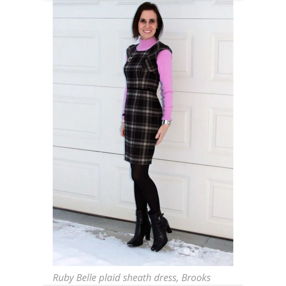 Anthropologie ruby belle plaid sheath dress black gray Wool‎ blogger fav size 6